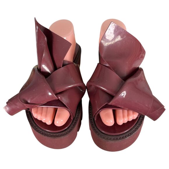 No. 21 Kartell Burgundy Maroon Knot Bow Platform Sandals Size EU 38 US 7.5 - Picture 2 of 10